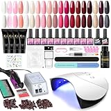 COSCELIA 15 pcs UV Nagellack Set mit 36W UV Lampe + 4pc Schnell Aufbau Gel Gelnägel Starterset Gel...