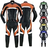 German Wear 2-teiler Motorradkombi Biker lederkombi aus Rindsleder, 48/S, Orange