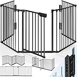 KIDUKU® Kaminschutzgitter mit Tür Metall 300 cm | Absperrgitter Ofenschutzgitter faltbar |...