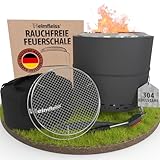 Heimfleiss® Rauchfreie Feuerschale Edelstahl Ø50cm | Feuerkorb mit Grillrost | Feuerschale...
