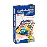 Idena 22064 - Deckfarbkasten mit 24 Farben und 1 Tube Deckweiß, ideal für Kindergarten, Schule und...