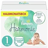Pampers Baby Windeln Größe 1 (2-5 kg) Harmonie, 102 Stück, HALBMONATSBOX, Sanfter Hautschutz Und...