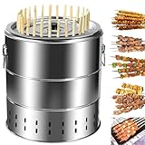 Tragbarer rauchfreier Grill, Edelstahl Holzkohlegrill Schaschlikgrill mit 28 Spießen und Grillrost,...