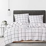 Boqingzhu Bettwäsche Baumwolle Kariert 135x200 cm Schwarz Weiß Karo Landhaus Bettwäsche Set...