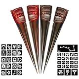 ElevaPulse Henna Tattoo Set - 2x Henna Braun, 2x Henna Rotbraun, 44x Schablonen, Henna Braun...