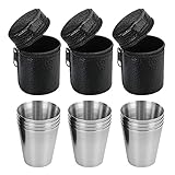 Gobesty Flachmann Becher, 12 Stück Edelstahl Becher, Stapelbare Schnapsbecher mit 3 Leder-Tasche,...