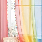 NICETOWN Kinderzimmer Vorhänge mit Bunten Pompons Voile Curtains 2er Set H 245 x B 140 cm...