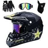 UIGJIOG Fullface Helm MTB,Black Motocross Helm Kinder Für Mountainbike ATV BMX Downhill...