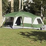 Familienzelt mit Vorzelt, 9 Personen, Grün, Wasserdicht, 185T Polyester PU-beschichtet, Kuppelform,...