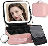 JADAZROR Make-up-Tasche mit Spiegel und Licht, Reise-Make-up-Tasche mit 3-farbigem LED-beleuchtetem...