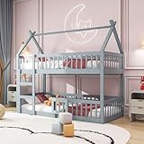 Etagenbett 90x200, Kinderbett Hochbett für 2 Kinder, Hausbett mit Treppe und Tür, Kinderhochbett...