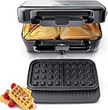 1200W Sandwichmaker 3 IN 1, 5-Gang-Temperaturregelung Waffeleisen Sandwichtoaster Kontaktgrill mit...