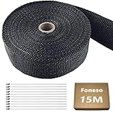 Hitzeschutzband, Foneso 15M Hitzeschutzband Auspuff Schwarz mit 12 Edelstahl Kabelbinder, für...