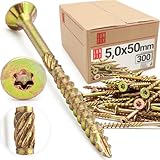 Lun Fix Spanplattenschrauben 5,0x50 mm | 300 Stück | TX25 (I-Stern) - Senkkopf/Fräsrippen | Gelb...