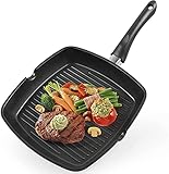 Gotoll Grillpfanne 28×28 cm, Steakpfanne Induktion aus Aluminiumguss, induktionsgeeignet Pfanne,...