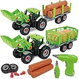 GILOBABY 54 Teile Kinder Traktor Spielzeug, 2 in 1 DIY Montage Bauernhof Spielzeug Set mit...