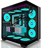 AMANSON PC Gehäuse- vorinstalliert 9 ARGB-Lüfter, ATX Mid Tower Gaming Gehäuse, mit doppeltem...