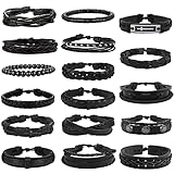 Milacolato Lederarmband Armbänder Set 17 Teiliges Armband für Männer Herren Gewebte Geflochtenes...