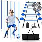 BJNCDIO Slalomstangen Fussball Trainingszubehör mit 6 Slalom Poles, Koordinationsleiter 6m, 12...