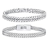 Herren Armband Edelstahl Armbänder Panzerkette - 2 Stücke Silber Herrenarmbänder für Männer...