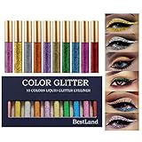 10 Farben Glitter Liquid Eyeliner Set Colorful Shimmer Eyeliner Smudge-proof Waterproof Long Lasting...