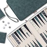 Backgammon-Sets für Erwachsene, klassisches Brettspiel mit faltbarem Kunstleder Backgammonetui,...