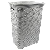 HRB Wäschekorb mit Deckel Rattan 65 Liter, Wäscheaufbewahrung aus Kunststoff, Wäsche Sortierer...