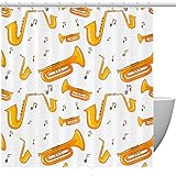 Duschvorhang mit Haken, Motiv: Saxophon, goldfarben