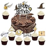 Wizard Cupcake Topper, Wizard Geburtstag Torten Deko, 32PCS Harry Potter Tortendeko und 1PCS Happy...
