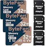 ByteFest 3 Pack 32GB microSD-Karte mit Adapter, Schnelle MicroSDHC UHS-I Speicherkarte U1 C10 A1...