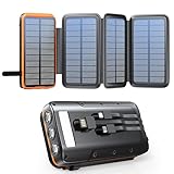 Solar Powerbank 27000mAh,Solar Ladegerät mit 3 Kabel QC4.0 22.5W USB C 20W Schnellladefunktion, mit...