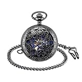 Unendlich U Herren Römische Ziffern Skala Taschenuhr mit Halskette Kette Analog Handaufzug Unisex...