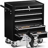 MASKO® Werkstattwagen - 5 Schubladen, schwarz | Abschließbar | Massives Metall | Mobiler...