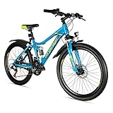 Bergsteiger Broome 24 Zoll Kinderfahrrad, 21 Gang-Schaltung, StVZO, Mountainbike mit Vollfederung,...