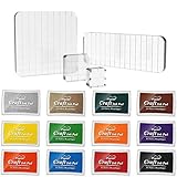 Stempelkissen und Stempelblock Set 12 Farben Stempelfarbe und 4 Stück Acryllblock mit Gitterlinien...