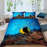 LLSZAHD Sommer BettwäSche 220x240 Fisch Bettbezug 220x240 3 Teilig mit ReißVerschluss Koralle...