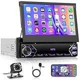 Autoradio 1 Din mit Bluetooth IOS/Android Mirror Link 7 Zoll Manuell Einziehbarer Bildschirm...