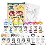 LM Window Color Set (17 x 80 ml Basic inkl. Konturfarbe & Malvorlagen) - Abziehbare...
