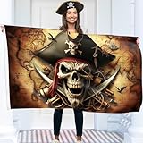 Piratenflagge 90x150 cm mit Ösen – Groß Piratenflagge Kinder – Lebendiger Digitaldruck –...