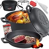 KESSER® Dutch Oven 2in1 Gusseisen Topf 4,8L und Pfanne 1,8L einsatzfertig eingebrannt Inkl....