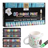 MFYOUPK Stoffmalfarben Set,Textilfarbe Permanent - 24 Farben wasserfestes Bastelset 30Ml für Kinder...