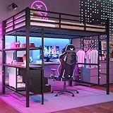 Arhatreya Hochbett 140x200 cm, Kinderbett mit Schreibtisch und LED, Jugendbett mit 3 Schubladen,...