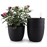 T4U 15cm Selbstwässernder Blumentopf mit Wasseranzeiger Schwarz 4er-Set, Selbstbewässerung...