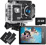 Jadfezy Dual Action cam mit 32G Karte Helmkamera,unterwasserkamera mit Zwei 1350 mAh...