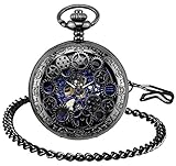 Unendlich U Herren Römische Ziffern Skala Taschenuhr mit Halskette Kette Analog Handaufzug Unisex...