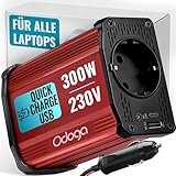 Odoga Wechselrichter 12V auf 230V – 300 W Spannungswandler, Stromwandler mit 3A USB-C und USB-A...