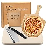 4-teiliges großes Pizzastein-Set – rechteckiger Pizzastein für Ofen und Grill,...