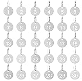 30 Stück Schlüsselanhänger Metall, 1-30 Nummerierte runden Edelstahl-Anhänger mit Ring mit 5...