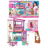 Barbie-Ferienhaus (116 x 77,9 cm), 6 Spielbereiche, komplett eingerichtet Zubehör, Möbeln und...
