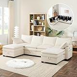 Kebnor Modernes L-förmiges Sofa mit Cordbezug, Abnehmbarem Fußhocker, USB-Anschlüssen,...